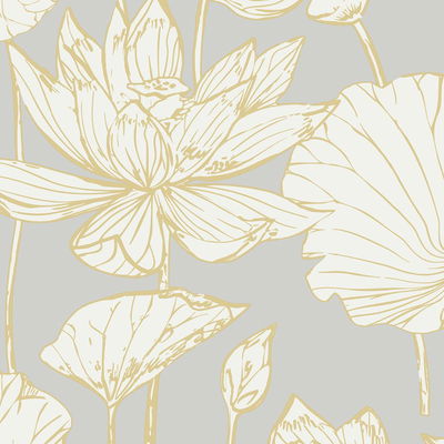 Etten Studios Water Lily Floral Metallic Gold & Grey Wallpaper